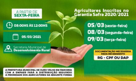 Secretaria de Agricultura de Ouro Velho divulga calendário de entrega das sementes para os agricultores