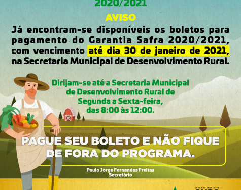 GARANTIA-SAFRA 2020/2021: PREFEITURA DE OURO VELHO ENTREGA OS BOLETOS NESTA SEGUNDA – FEIRA, 25