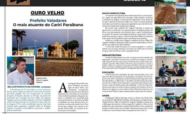 ‘Gestor mais atuante do Cariri paraibano’: prefeito de Ouro Velho é destaque em revista de circulação estadual