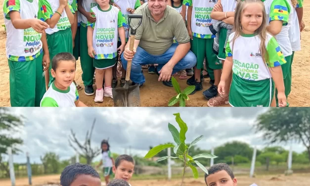 Prefeito Dr. Júnior realiza plantio de árvores com alunos em Ouro Velho