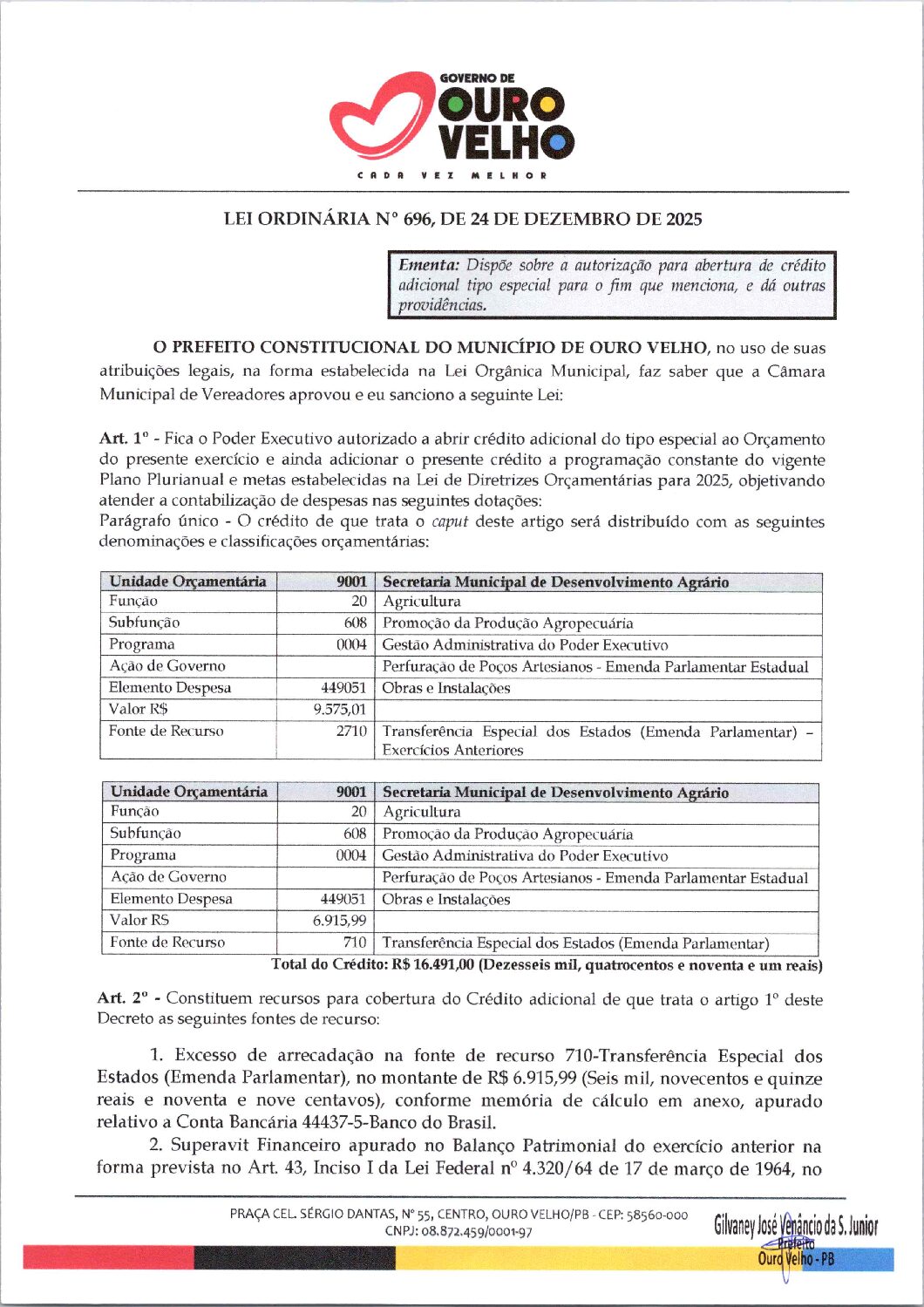 Lei-Ordinária-n-696-2025-Abertura-de-Crédito-Especial-Perfuração-de-Poços