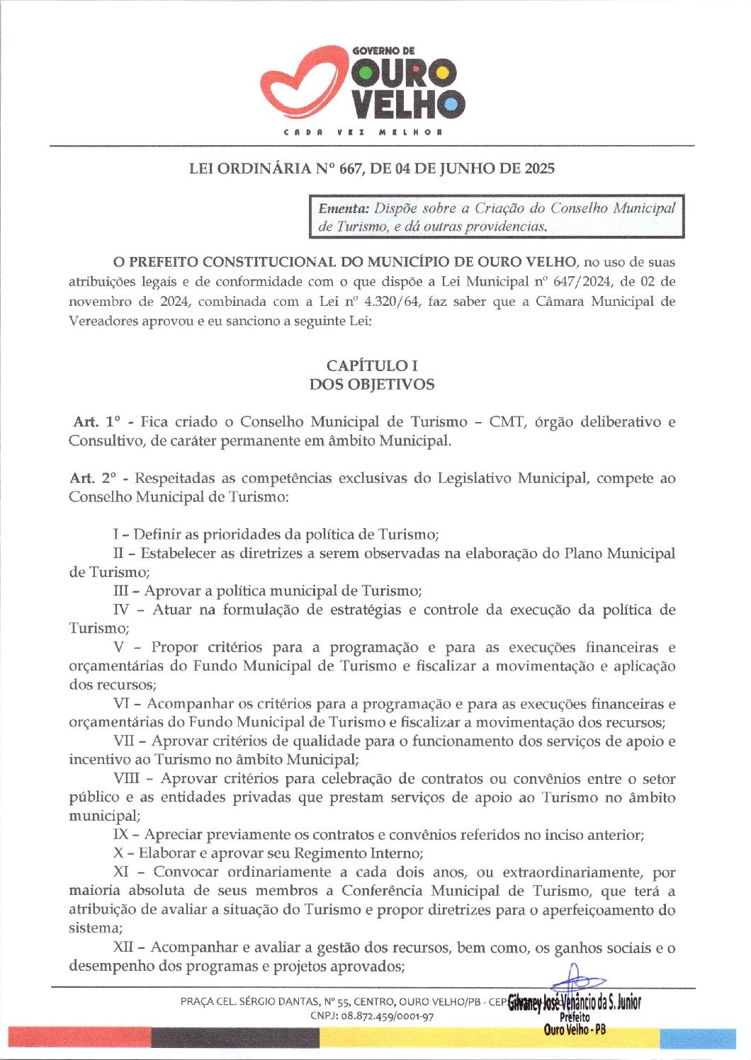 Lei Ordinária nº 667, de 04 de Junho de 2025 – Criação do Conselho Municipal de Turismo
