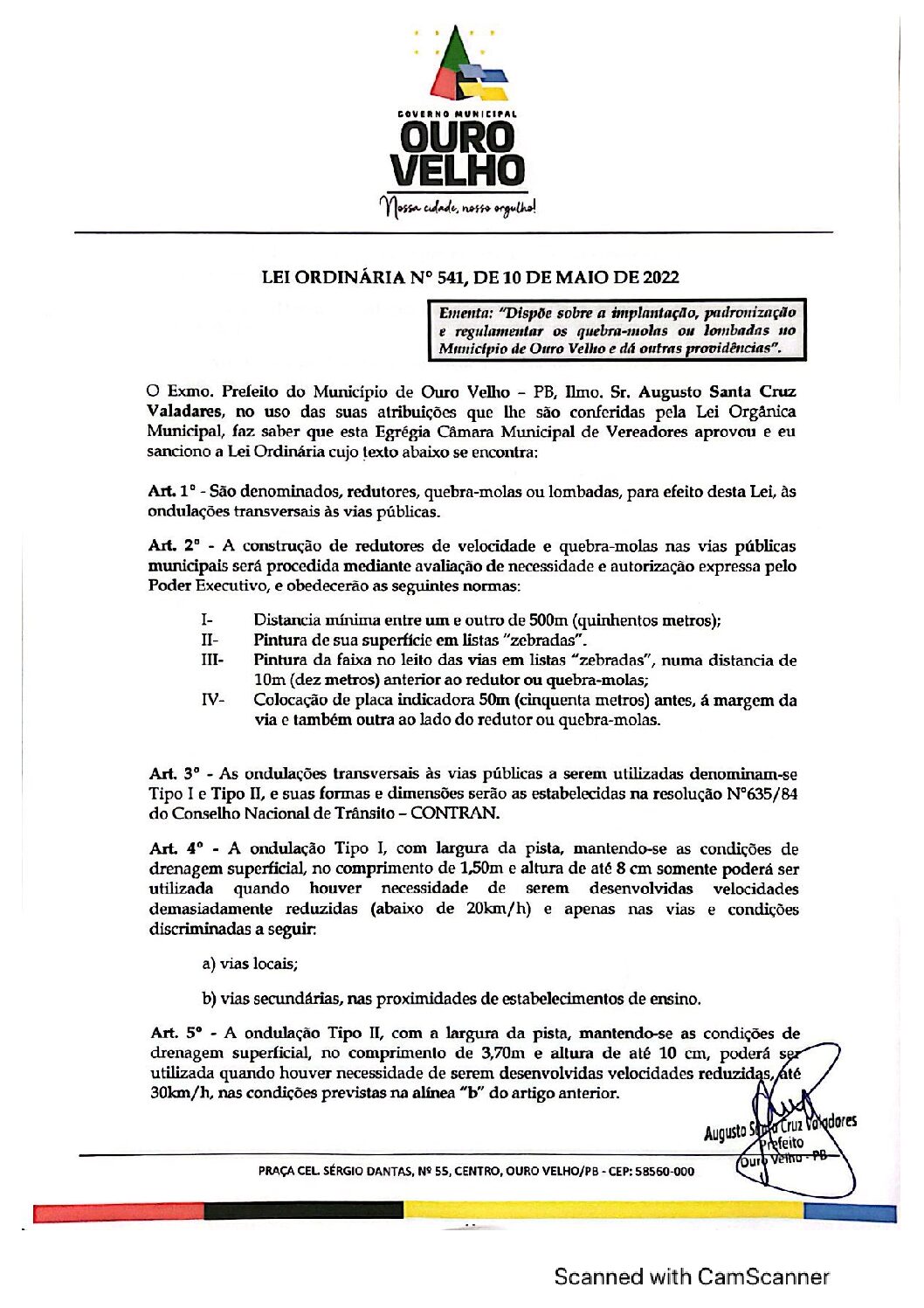 LEI ORDINÁRIA N° 541, DE 10 DE MAIO DE 2022