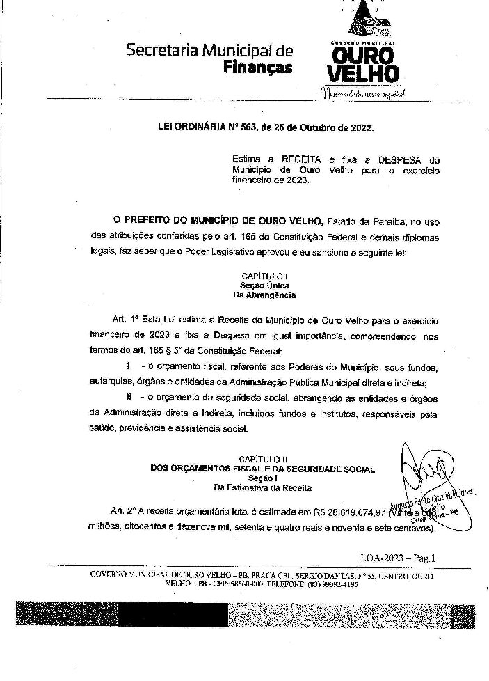 LEI ORDINÁRIA N° 563.2022 LOA PARA 2023 COM ANEXOS